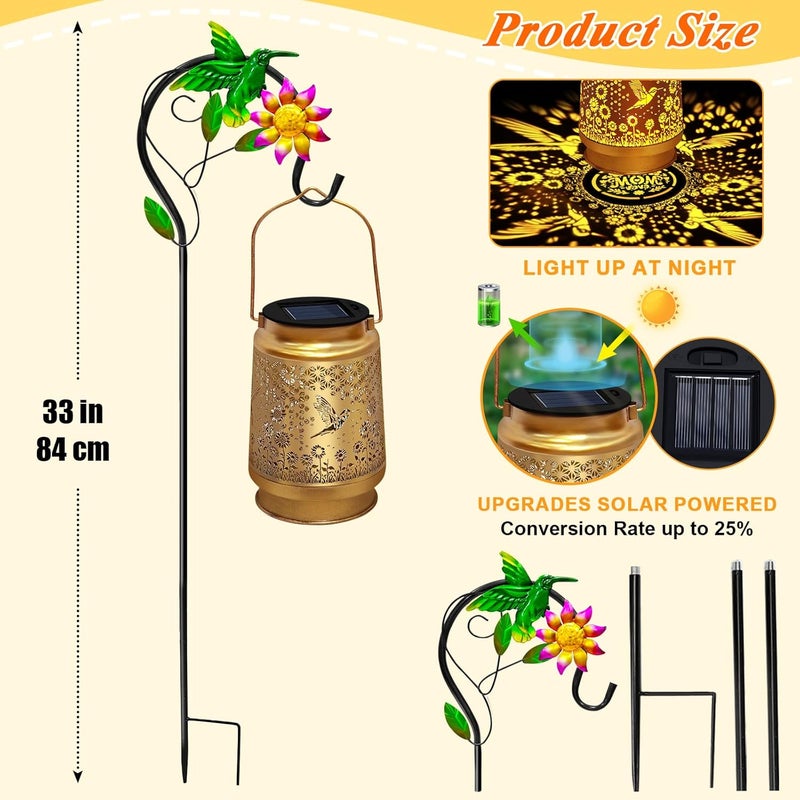 EDOF 2 Packs Solar Lanterns Outdoor Waterproof with Shepherd Hook,Hummingbird Hanging Solar Lights Garden Decor,Christmas Decorations Birthday Gifts for Women Mom,Metal Bird Decorative for Yard,Patio,Lawn - Image 4